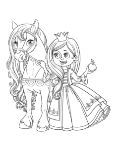 Princess Princess Feeding Horse Apple Coloring Pages Pdf, Free Vectors File